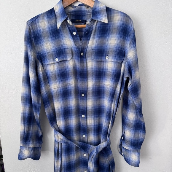 NWT Polo Ralph Lauren blue Plaid Long Sleeve button down dress Size 8 - Picture 3 of 10